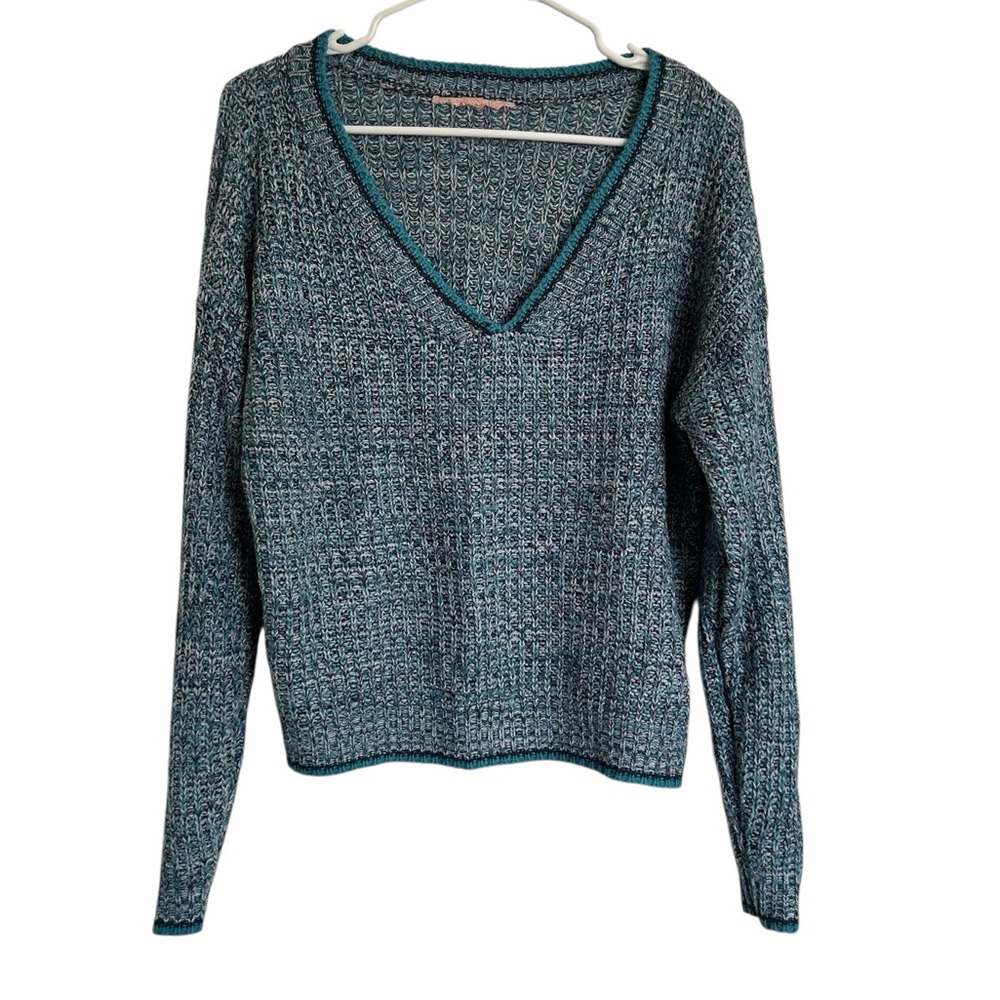 Harlow & Rose Womens Sweater Blue V Neck Pullover Chunky Knit Medium